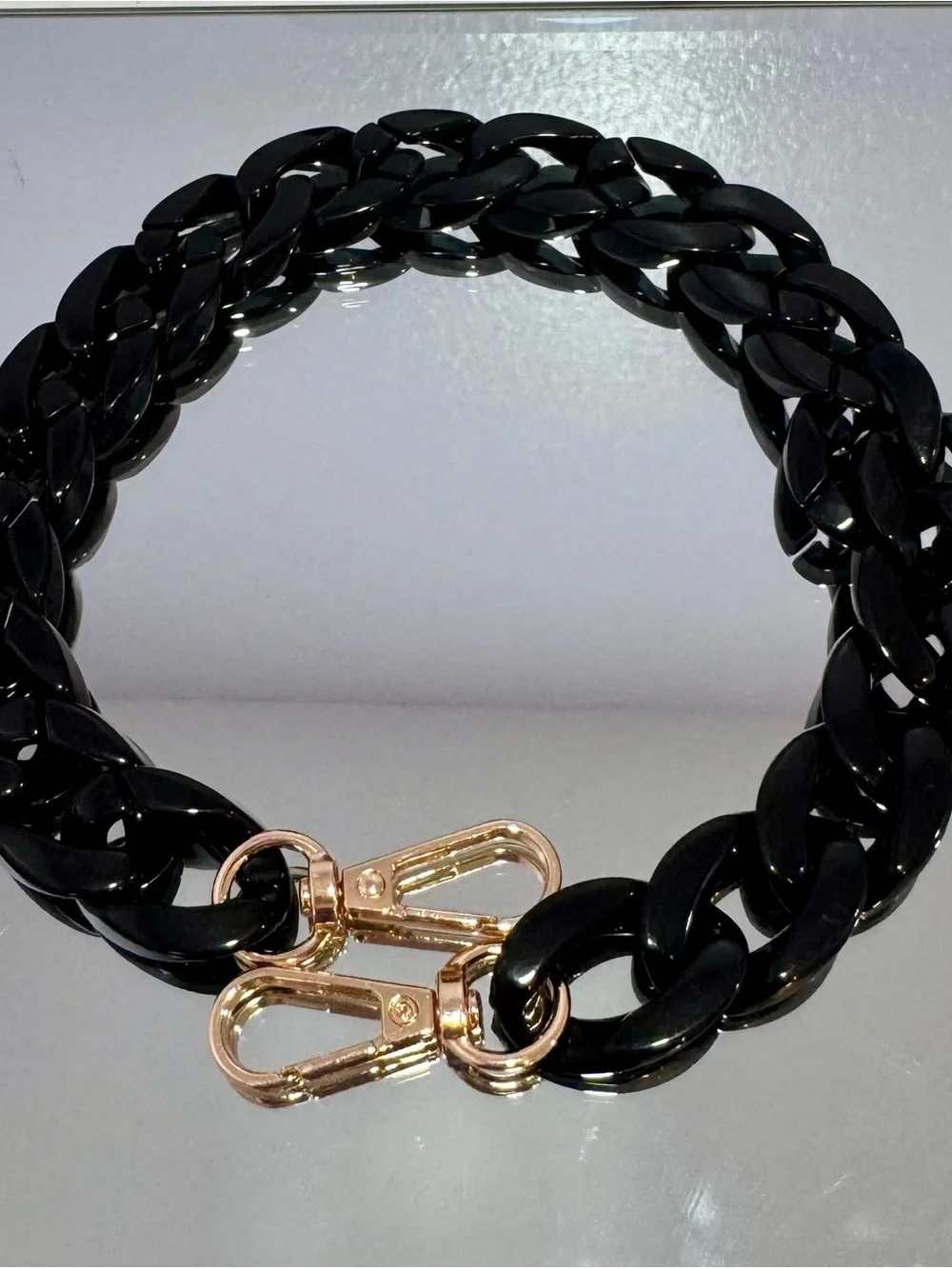 New Slim Acrylic Glossy Black 18 inch Bag Chain  with Gold Hardwar